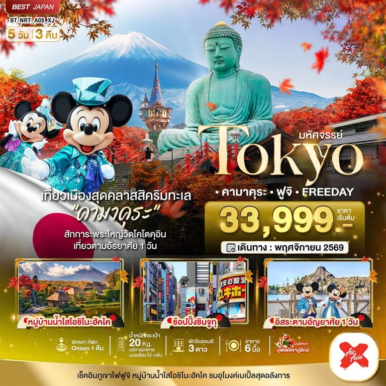 ทัวร์ญี่ปุ่น มหัศจรรย์...TOKYO คามาคุระ ฟูจิ FREE DAY