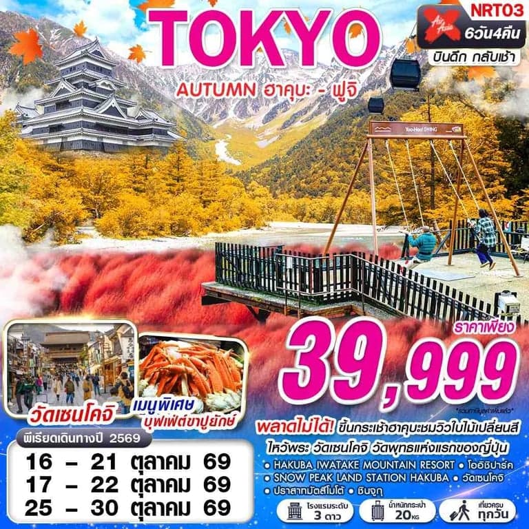 ทัวร์ญี่ปุ่น TOKYO AUTUMN ฮาคุบะ - ฟูจิ (เที่ยวเต็ม)