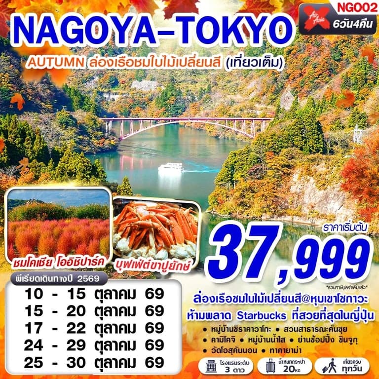 ทัวร์ญี่ปุ่น NAGOYA-TOKYO AUTUMN เที่ยวเต็มอิ่ม (เที่ยวเต็ม) XJ638-603 OCT 6D4N
