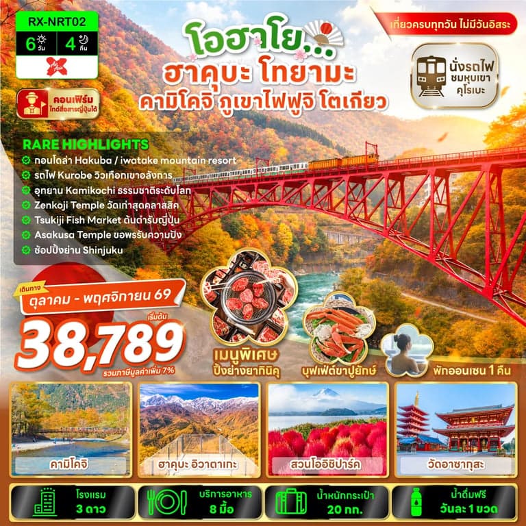 ทัวร์ญี่ปุ่น โอฮาโย ฮาคุบะ โทยามะ คามิโคจิ ภูเขาไฟฟูจิ โตเกียว 6 วัน 4 คืน